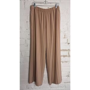 Worthington Striped Wide Leg Pants Medium Tan Pull On Elastic Waist Work Chic